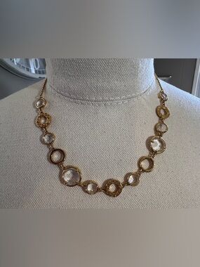 Coach Gold-Tone Circle Link Necklace with Clear Accents